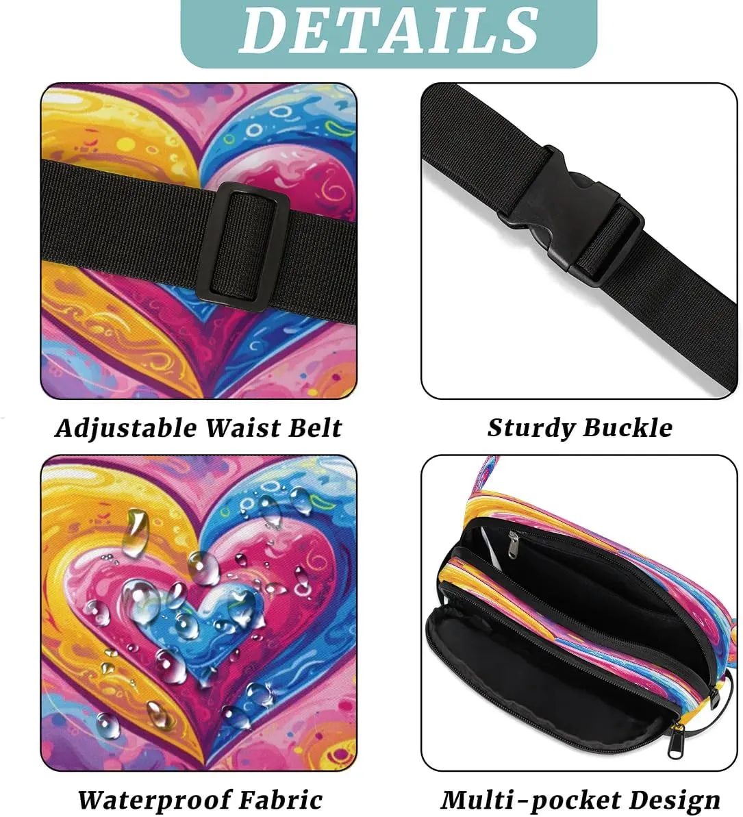 Abstraction Cute Heart Print Fanny Packs for Women Men Waterproof Waist Bag with Adjustable Strap Belt Bag for Travel Running Hiking