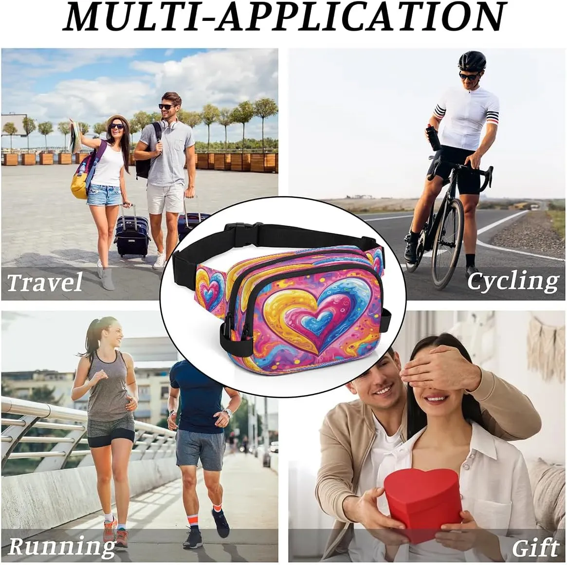 Abstraction Cute Heart Print Fanny Packs for Women Men Waterproof Waist Bag with Adjustable Strap Belt Bag for Travel Running Hiking