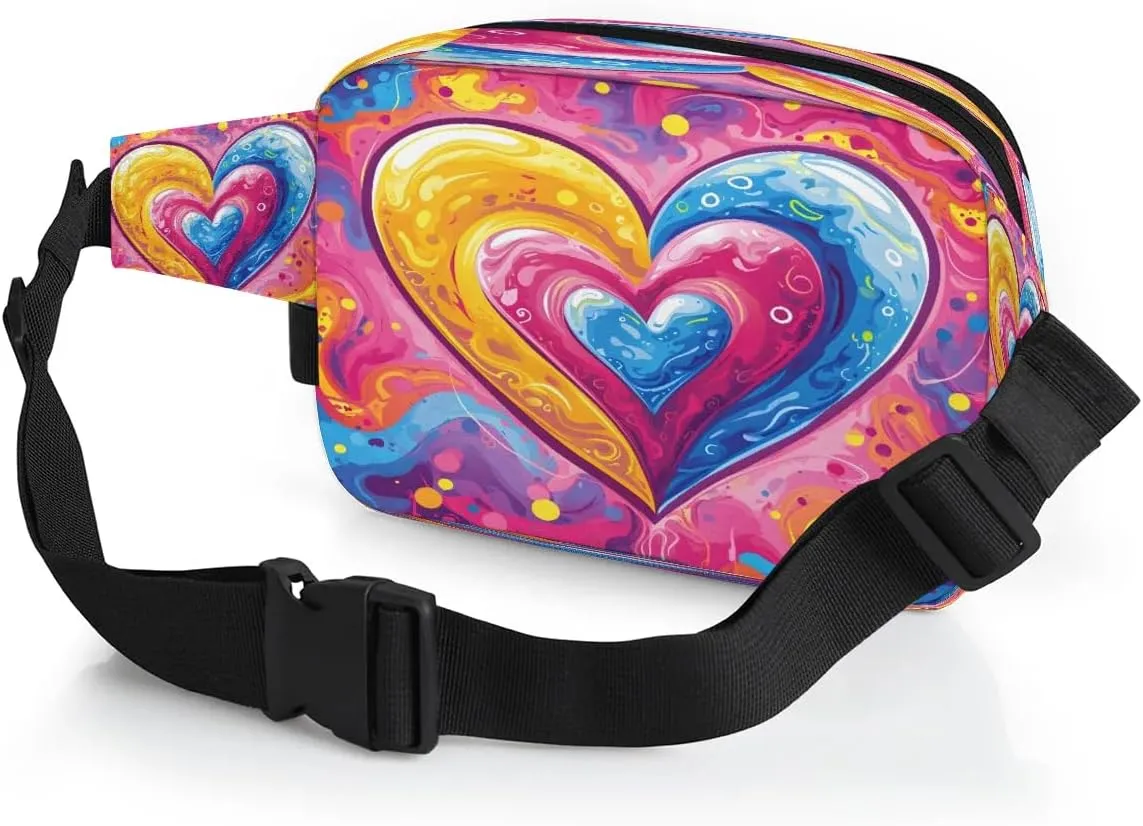 Abstraction Cute Heart Print Fanny Packs for Women Men Waterproof Waist Bag with Adjustable Strap Belt Bag for Travel Running Hiking