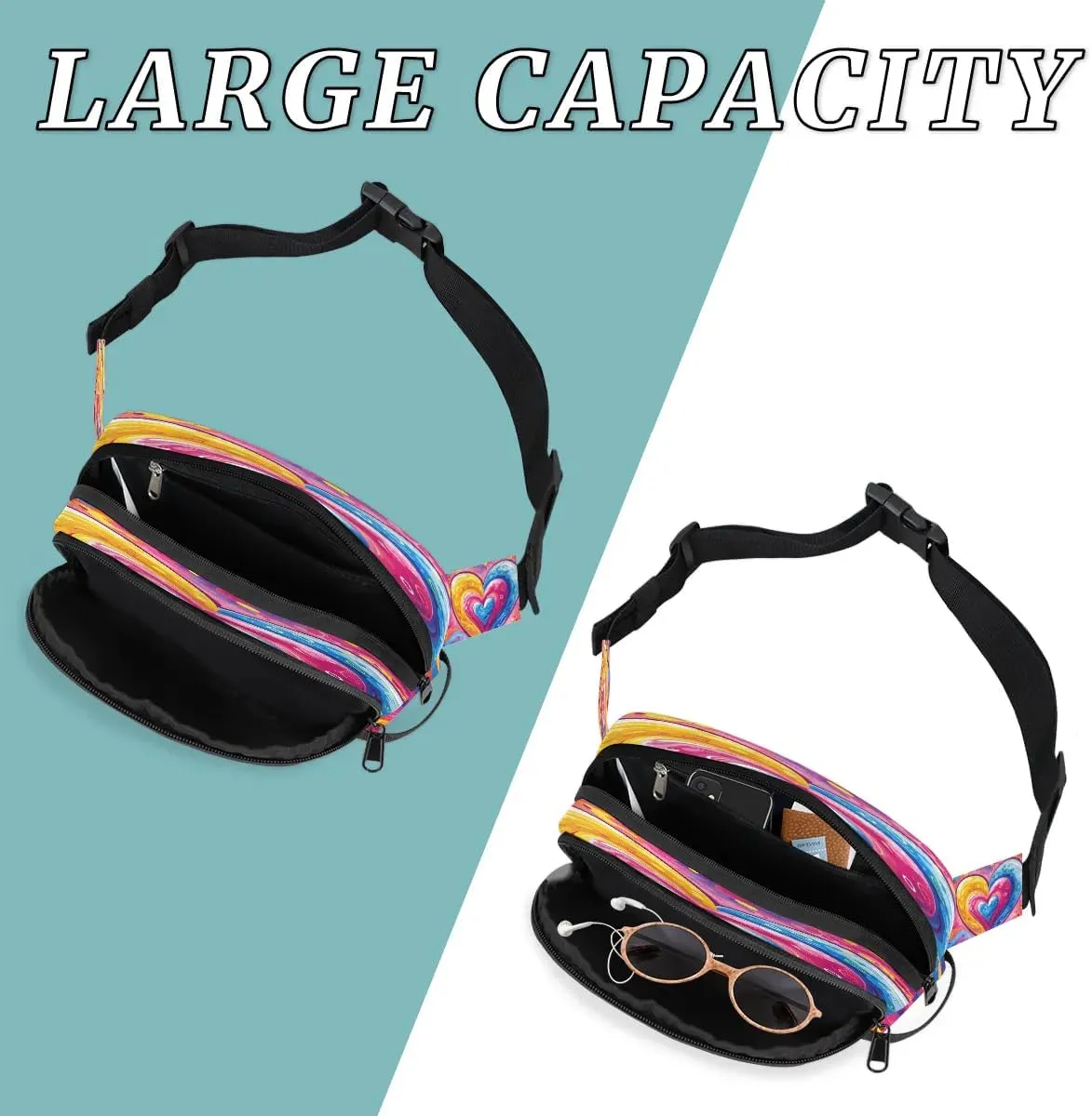 Abstraction Cute Heart Print Fanny Packs for Women Men Waterproof Waist Bag with Adjustable Strap Belt Bag for Travel Running Hiking