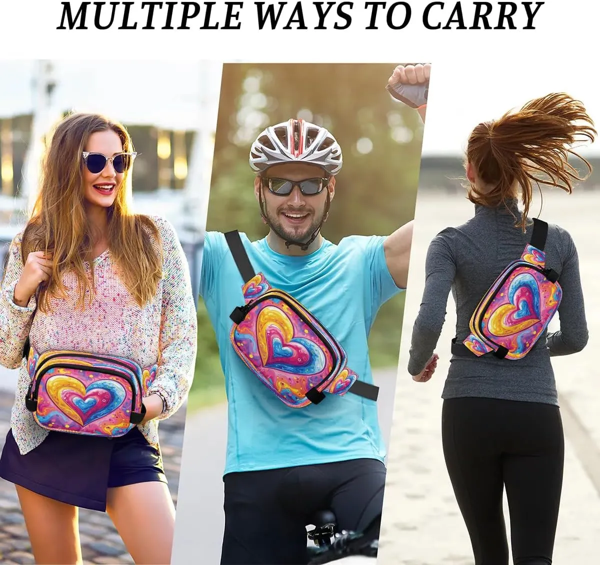 Abstraction Cute Heart Print Fanny Packs for Women Men Waterproof Waist Bag with Adjustable Strap Belt Bag for Travel Running Hiking