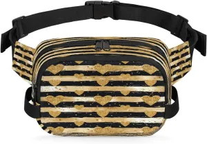 Abstraction Heart Retro Pattern Fanny Packs for Women Men Waterproof Waist Bag with Adjustable Strap Belt Bag for Travel Running Hiking