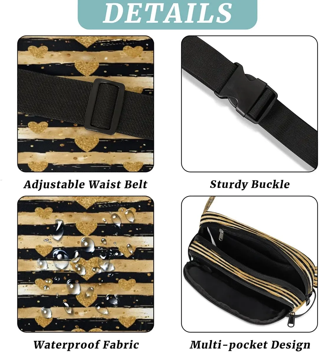 Abstraction Heart Retro Pattern Fanny Packs for Women Men Waterproof Waist Bag with Adjustable Strap Belt Bag for Travel Running Hiking