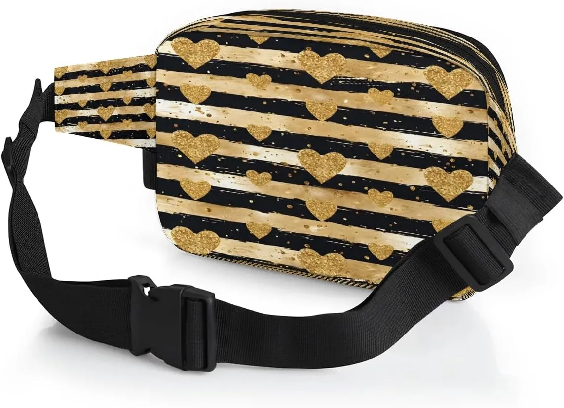 Abstraction Heart Retro Pattern Fanny Packs for Women Men Waterproof Waist Bag with Adjustable Strap Belt Bag for Travel Running Hiking