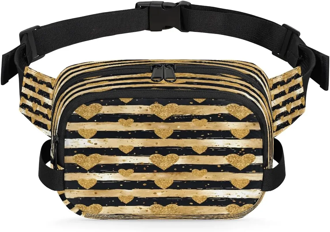 Abstraction Heart Retro Pattern Fanny Packs for Women Men Waterproof Waist Bag with Adjustable Strap Belt Bag for Travel Running Hiking