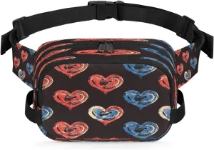 Abstraction Heart Retro Patterns Fanny Packs for Women Men Waterproof Waist Bag with Adjustable Strap Belt Bag for Travel Running Hiking