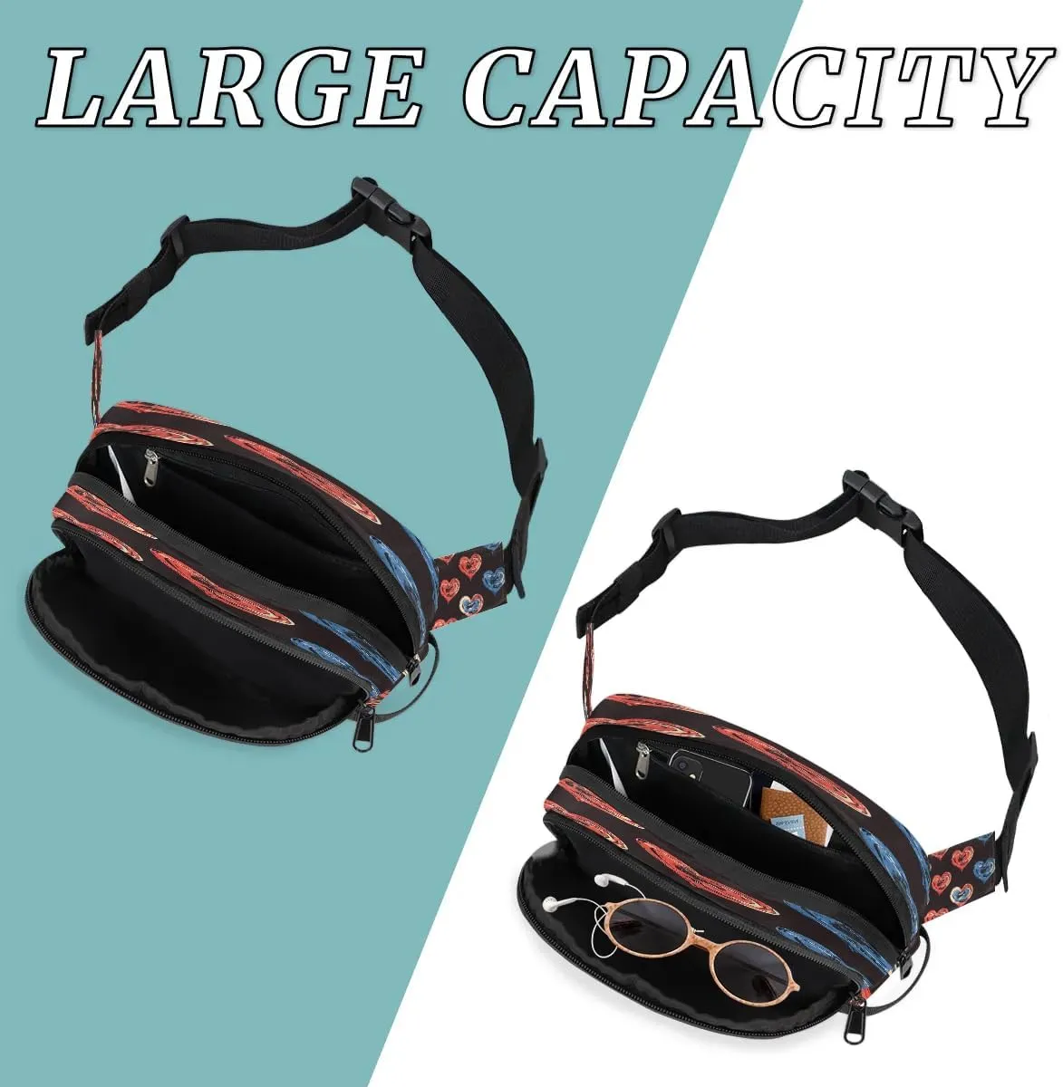 Abstraction Heart Retro Patterns Fanny Packs for Women Men Waterproof Waist Bag with Adjustable Strap Belt Bag for Travel Running Hiking
