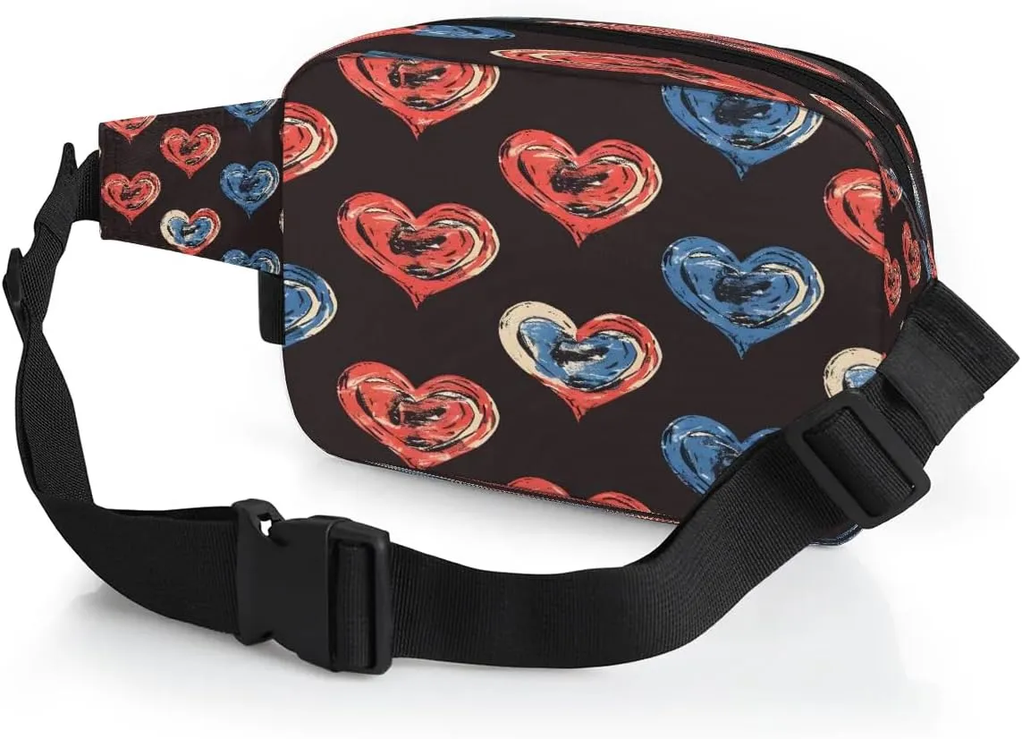 Abstraction Heart Retro Patterns Fanny Packs for Women Men Waterproof Waist Bag with Adjustable Strap Belt Bag for Travel Running Hiking