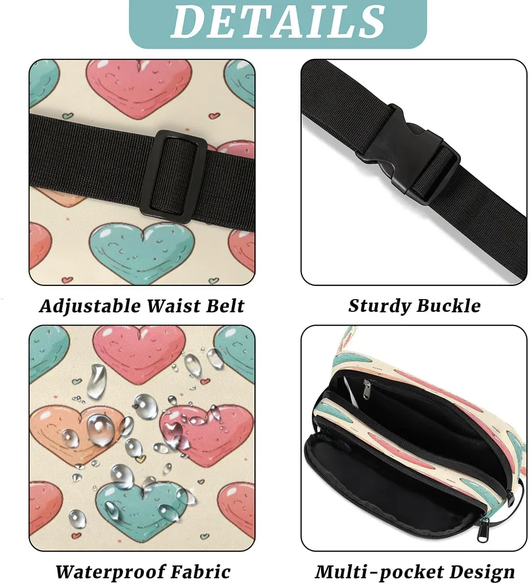 Abstraction Love Color Pattern Fanny Packs for Women Men Waterproof Waist Bag with Adjustable Strap Belt Bag for Travel Running Hiking