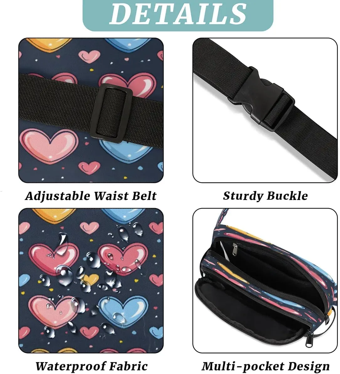 Abstraction Love Fanny Pattern Fanny Packs for Women Men Waterproof Waist Bag with Adjustable Strap Belt Bag for Travel Running Hiking