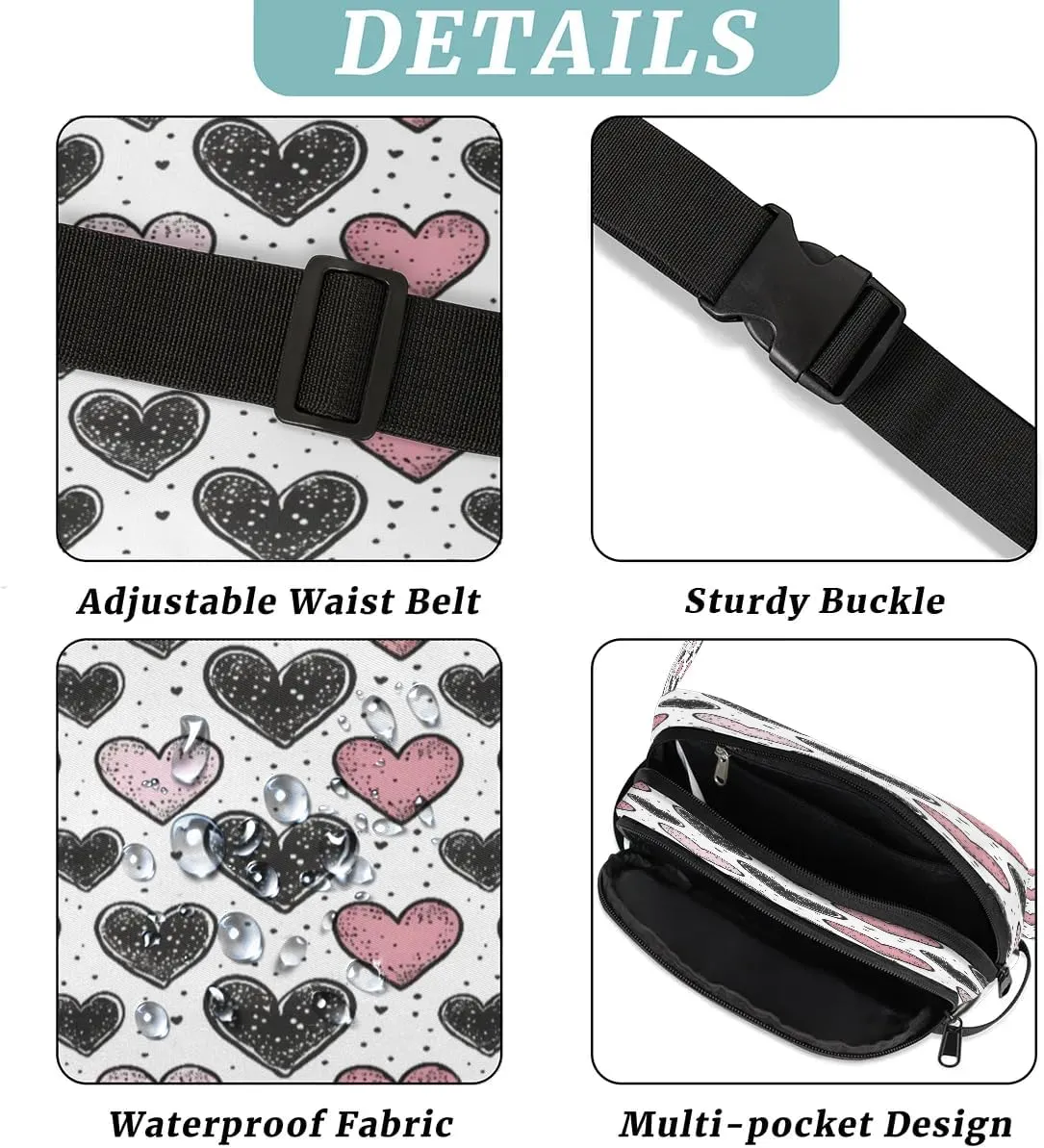 Abstraction Love Retro Pattern Fanny Packs for Women Men Waterproof Waist Bag with Adjustable Strap Belt Bag for Travel Running Hiking