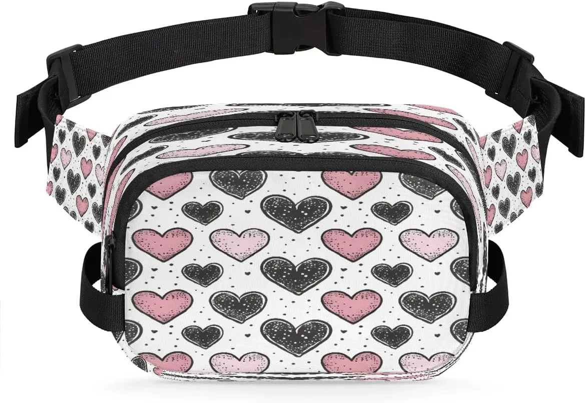 Abstraction Love Retro Pattern Fanny Packs for Women Men Waterproof Waist Bag with Adjustable Strap Belt Bag for Travel Running Hiking