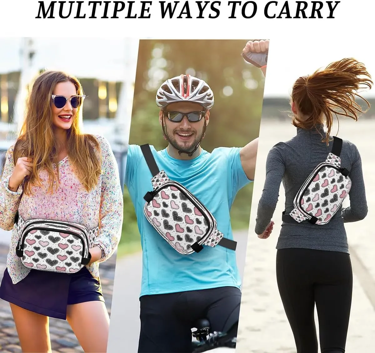 Abstraction Love Retro Pattern Fanny Packs for Women Men Waterproof Waist Bag with Adjustable Strap Belt Bag for Travel Running Hiking