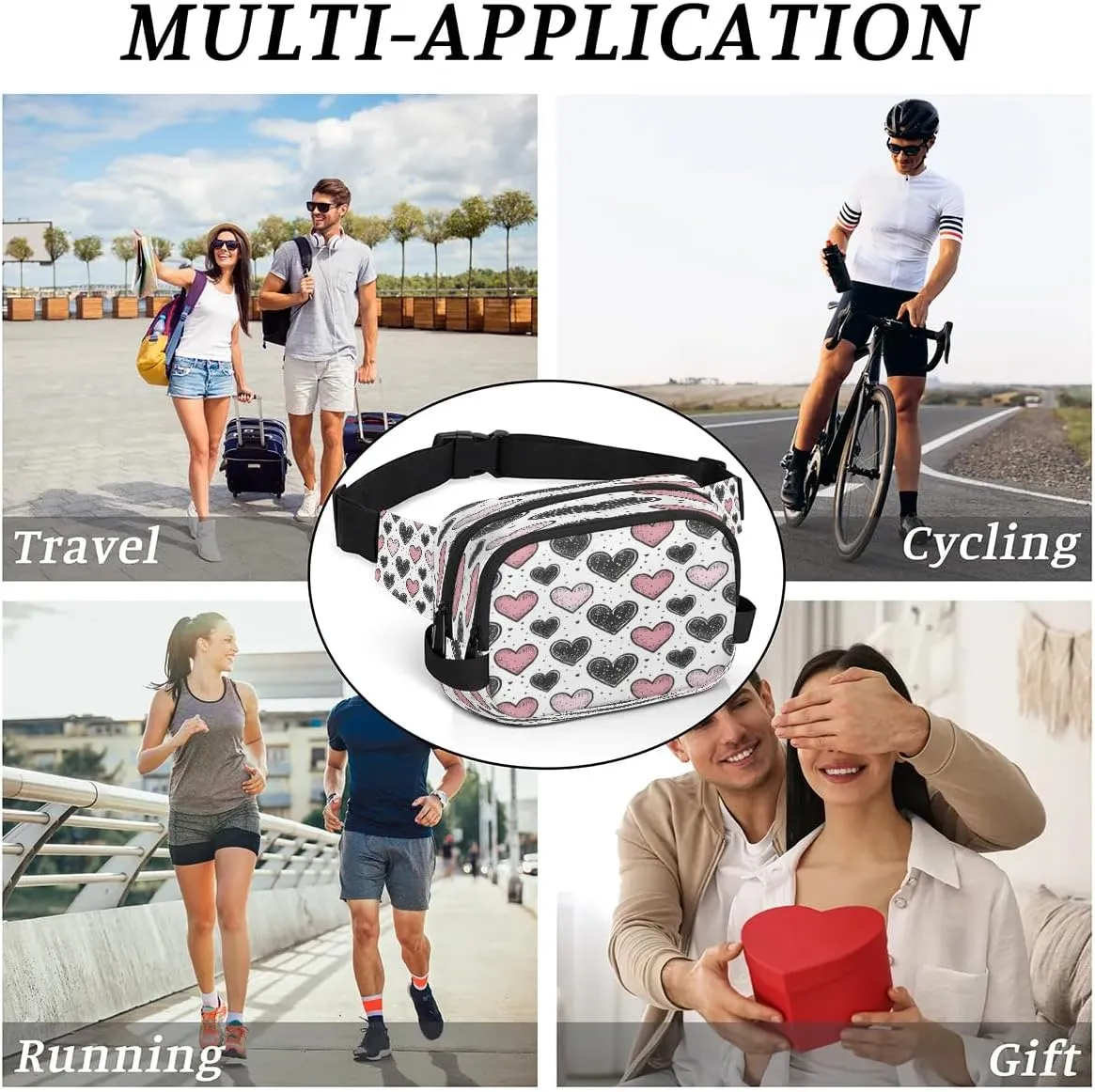 Abstraction Love Retro Pattern Fanny Packs for Women Men Waterproof Waist Bag with Adjustable Strap Belt Bag for Travel Running Hiking
