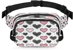 Abstraction Love Retro Pattern Fanny Packs for Women Men Waterproof Waist Bag with Adjustable Strap Belt Bag for Travel Running Hiking
