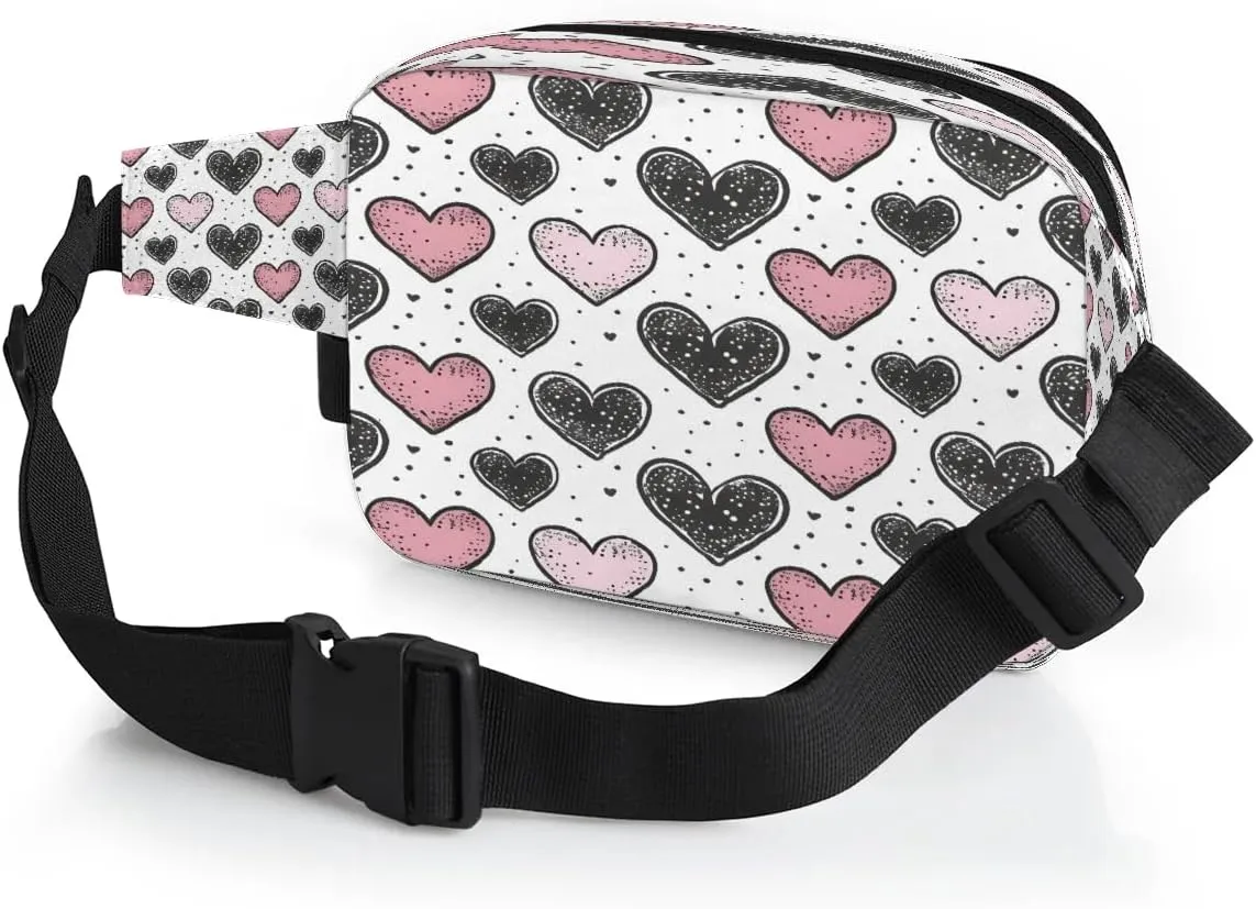 Abstraction Love Retro Pattern Fanny Packs for Women Men Waterproof Waist Bag with Adjustable Strap Belt Bag for Travel Running Hiking