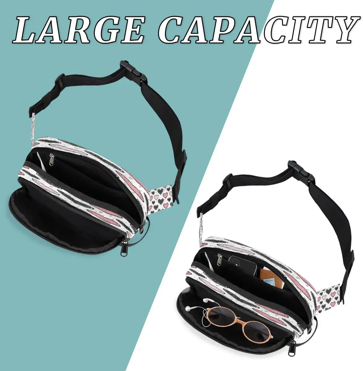 Abstraction Love Retro Pattern Fanny Packs for Women Men Waterproof Waist Bag with Adjustable Strap Belt Bag for Travel Running Hiking