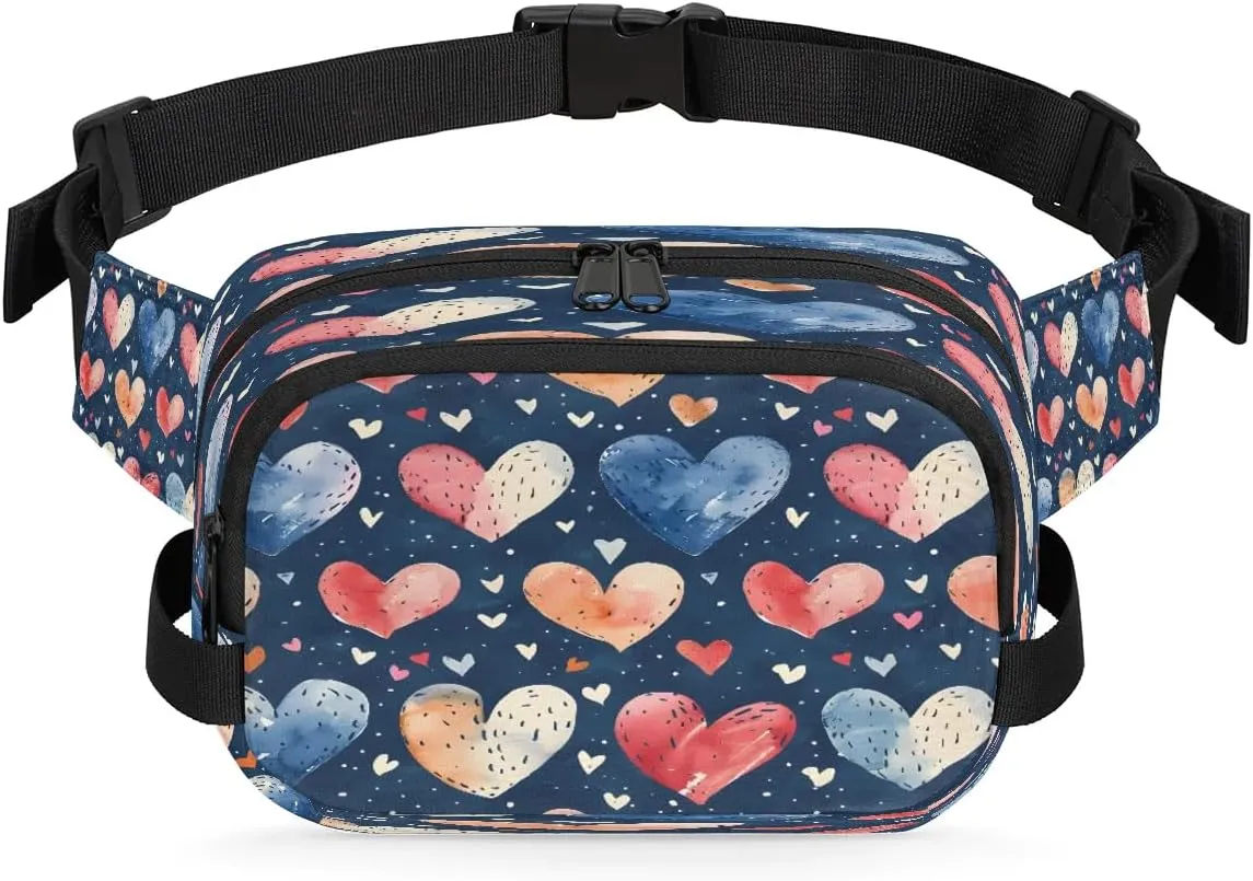 Abstraction Love Retro Printing Fanny Packs for Women Men Waterproof Waist Bag with Adjustable Strap Belt Bag for Travel Running Hiking