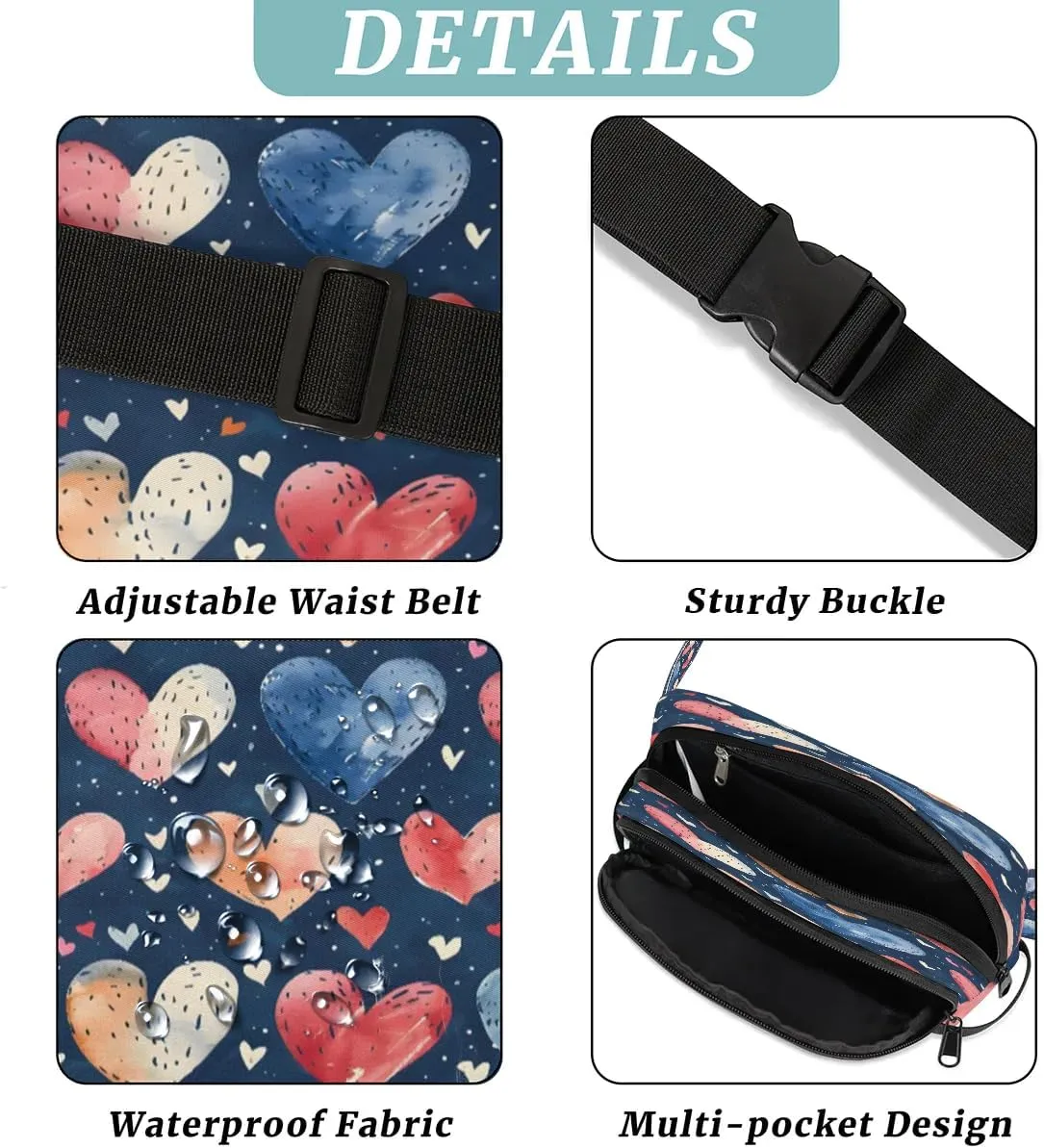 Abstraction Love Retro Printing Fanny Packs for Women Men Waterproof Waist Bag with Adjustable Strap Belt Bag for Travel Running Hiking