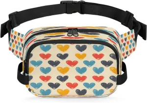 Abstraction Multi Love Pattern Fanny Packs for Women Men Waterproof Waist Bag with Adjustable Strap Belt Bag for Travel Running Hiking