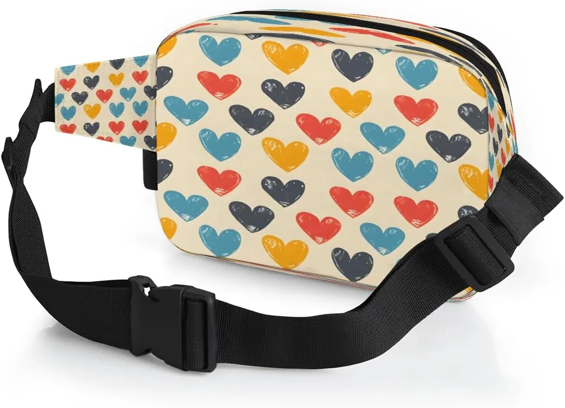 Abstraction Multi Love Pattern Fanny Packs for Women Men Waterproof Waist Bag with Adjustable Strap Belt Bag for Travel Running Hiking