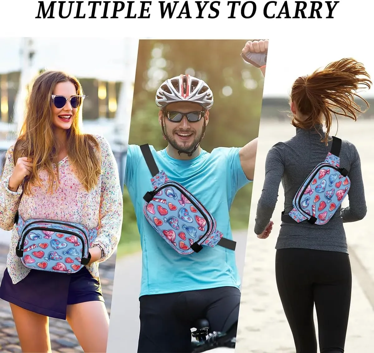 Abstraction Multi Love Prints Fanny Packs for Women Men Waterproof Waist Bag with Adjustable Strap Belt Bag for Travel Running Hiking