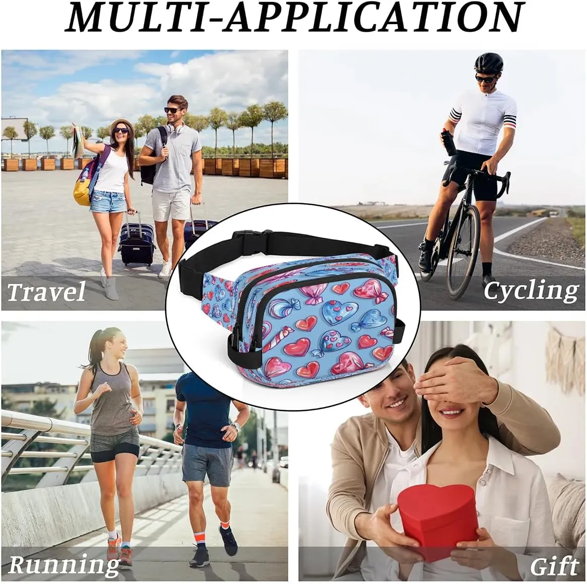 Abstraction Multi Love Prints Fanny Packs for Women Men Waterproof Waist Bag with Adjustable Strap Belt Bag for Travel Running Hiking