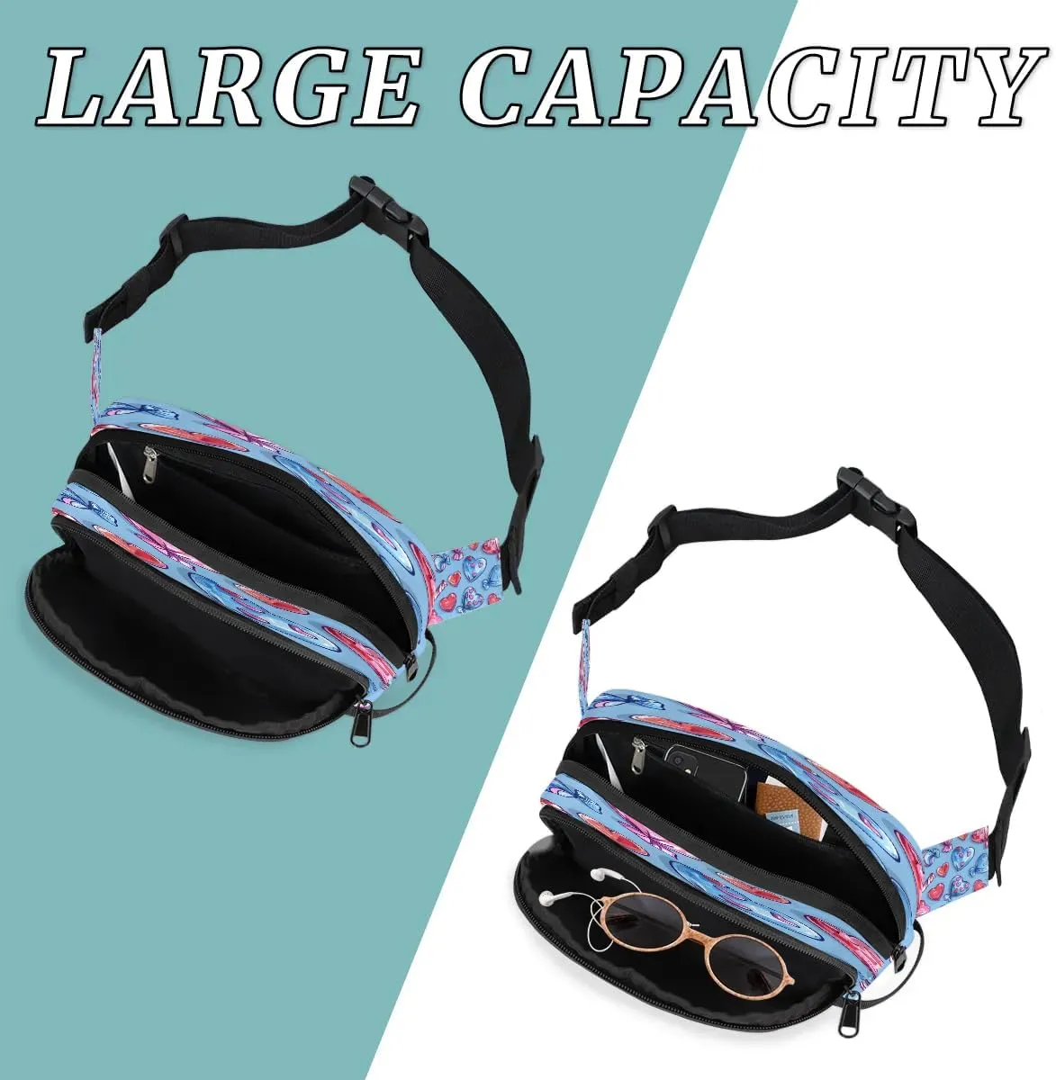 Abstraction Multi Love Prints Fanny Packs for Women Men Waterproof Waist Bag with Adjustable Strap Belt Bag for Travel Running Hiking