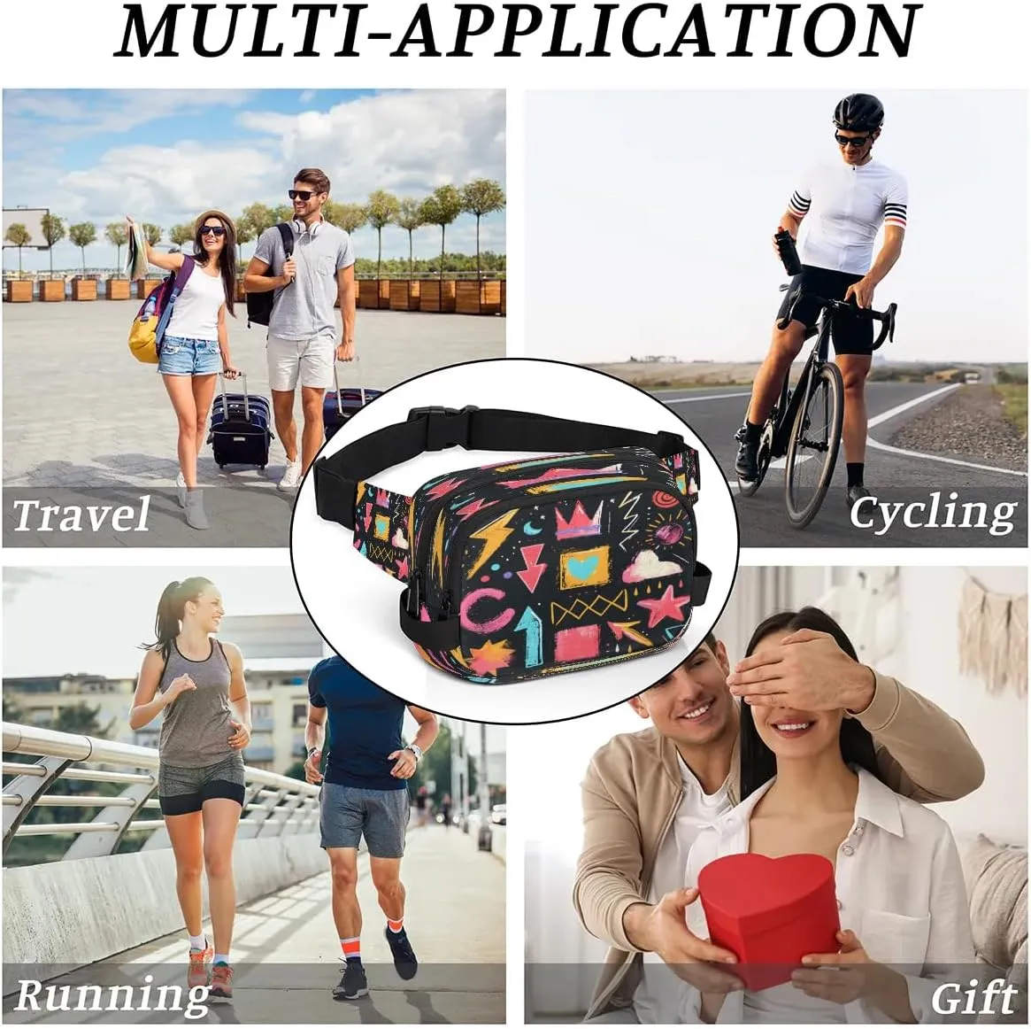 Abstraction Multi-Print Fanny Packs for Women Men Waterproof Waist Bag with Adjustable Strap Belt Bag for Travel Running Hiking
