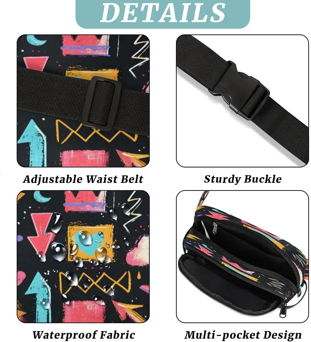 Abstraction Multi-Print Fanny Packs for Women Men Waterproof Waist Bag with Adjustable Strap Belt Bag for Travel Running Hiking