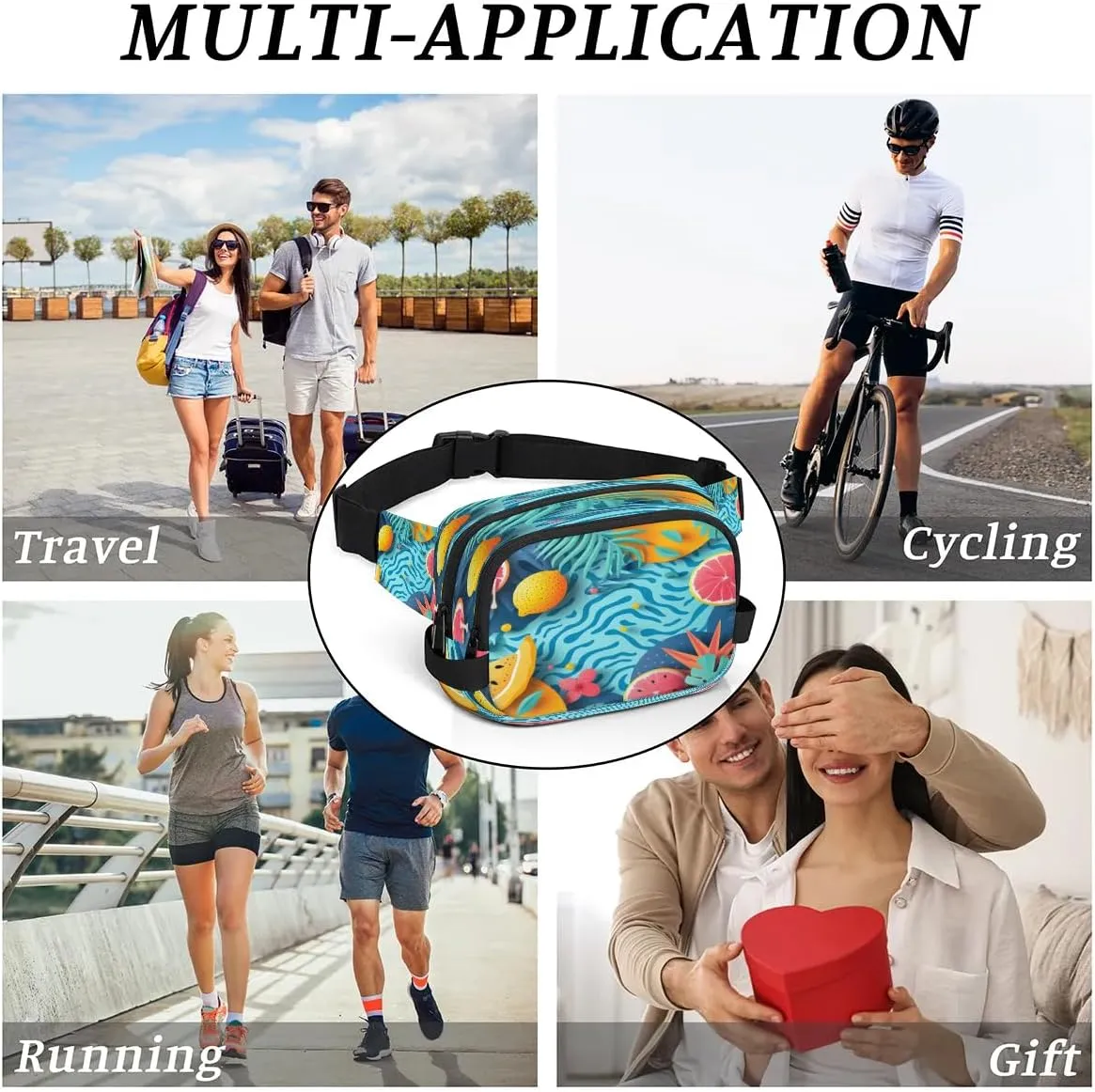 Abstraction Multicolor Fruit Fanny Packs for Women Men Waterproof Waist Bag with Adjustable Strap Belt Bag for Travel Running Hiking