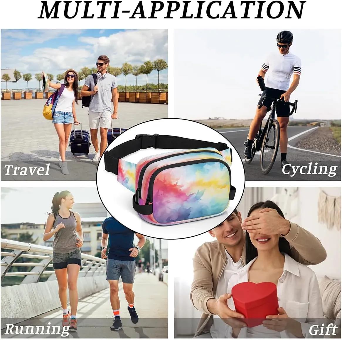 Abstraction Multicolor Pattern Fanny Packs for Women Men Waterproof Waist Bag with Adjustable Strap Belt Bag for Travel Running Hiking