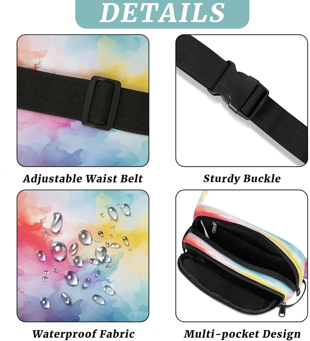 Abstraction Multicolor Pattern Fanny Packs for Women Men Waterproof Waist Bag with Adjustable Strap Belt Bag for Travel Running Hiking