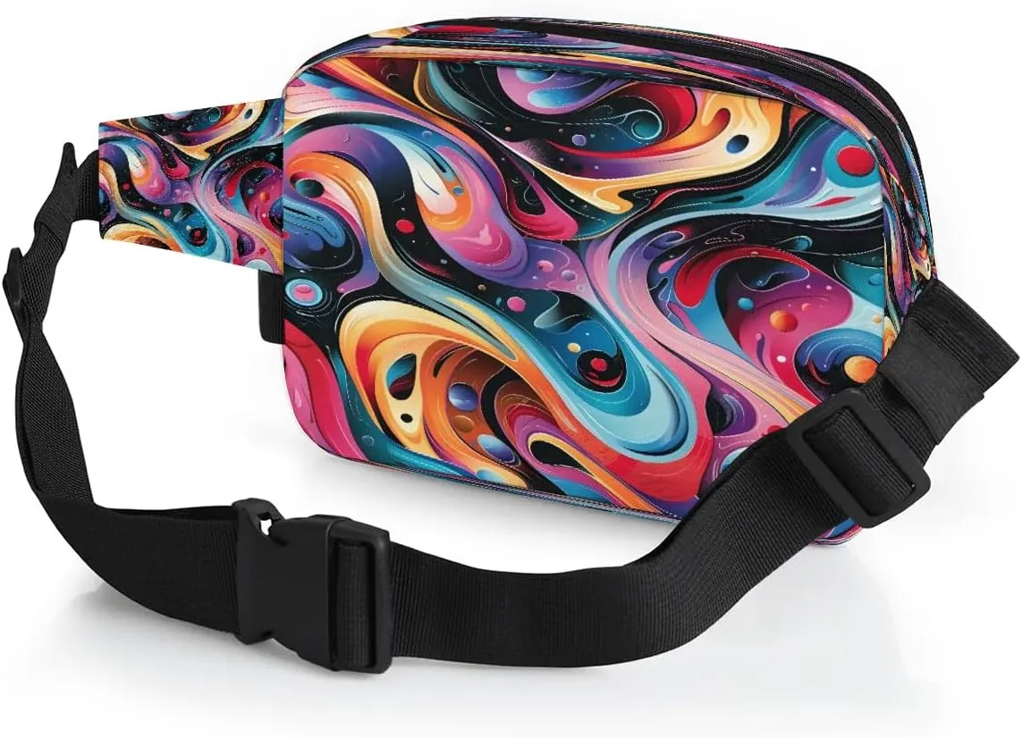 Abstraction Multicolor Printings Fanny Packs for Women Men Waterproof Waist Bag with Adjustable Strap Belt Bag for Travel Running Hiking