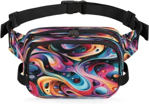 Abstraction Multicolor Printings Fanny Packs for Women Men Waterproof Waist Bag with Adjustable Strap Belt Bag for Travel Running Hiking