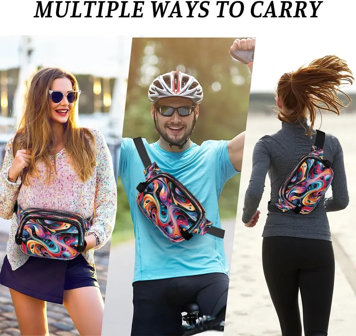 Abstraction Multicolor Printings Fanny Packs for Women Men Waterproof Waist Bag with Adjustable Strap Belt Bag for Travel Running Hiking