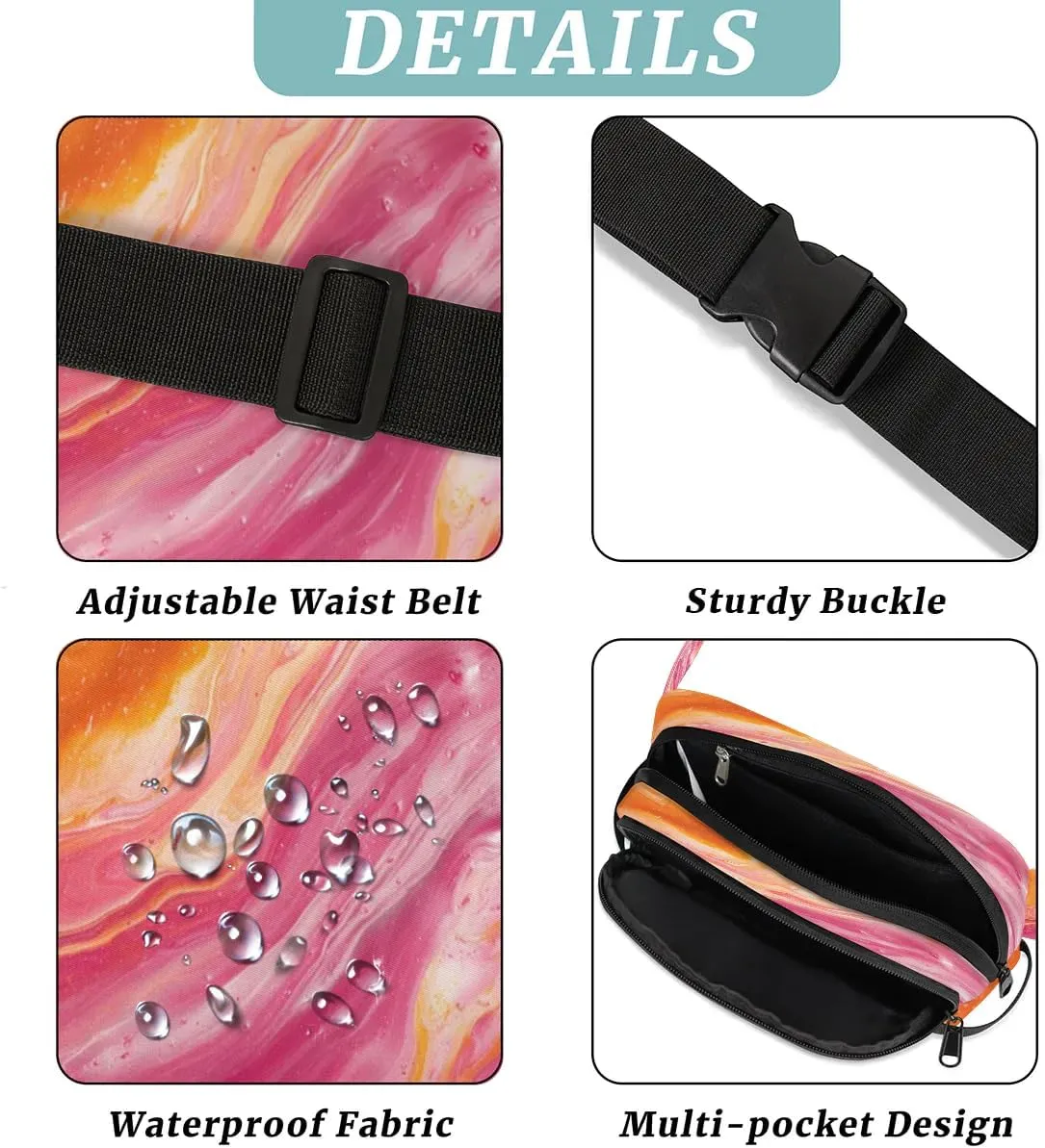 Abstraction Multicolor Prints Fanny Packs for Women Men Waterproof Waist Bag with Adjustable Strap Belt Bag for Travel Running Hiking