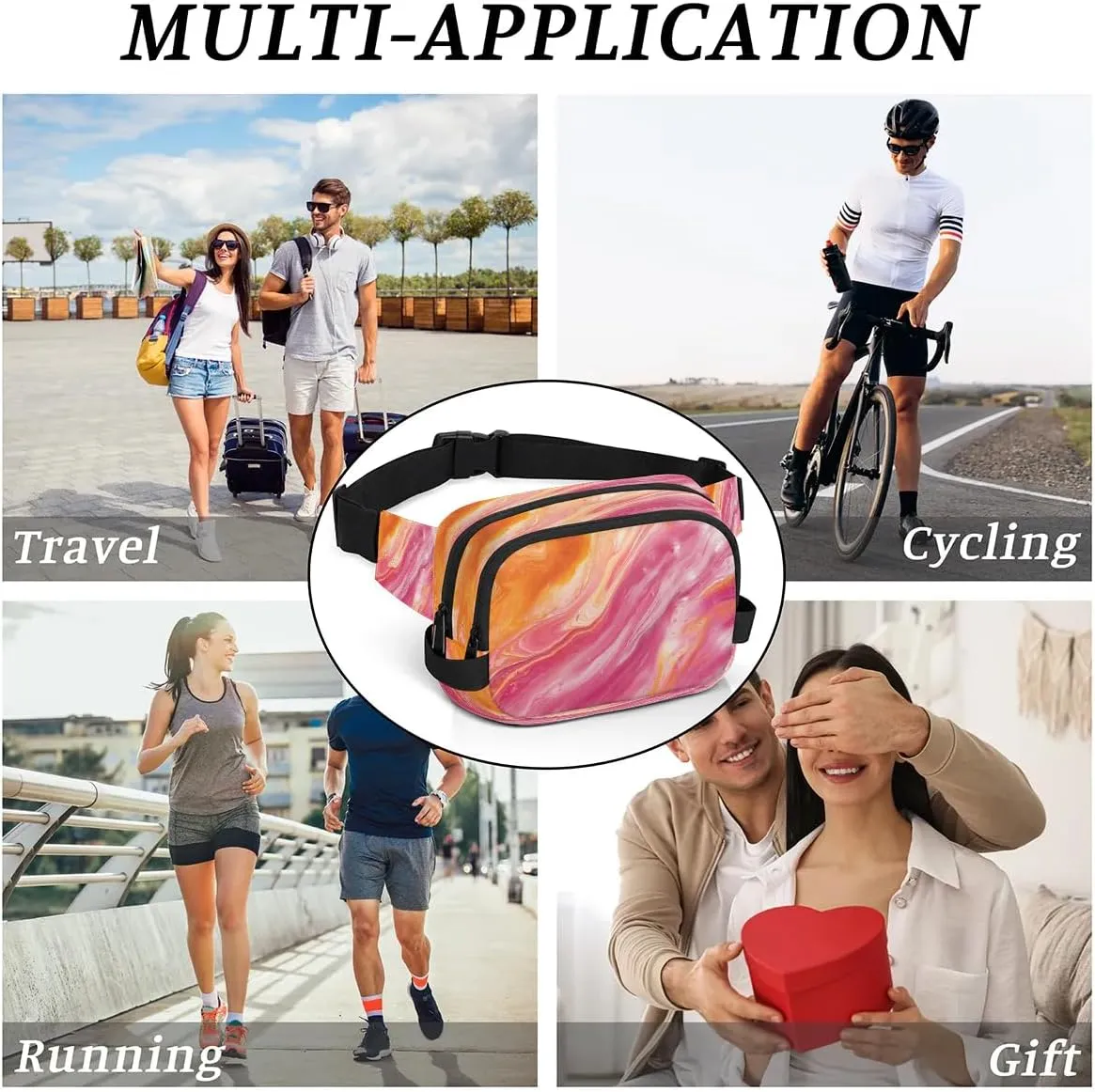 Abstraction Multicolor Prints Fanny Packs for Women Men Waterproof Waist Bag with Adjustable Strap Belt Bag for Travel Running Hiking