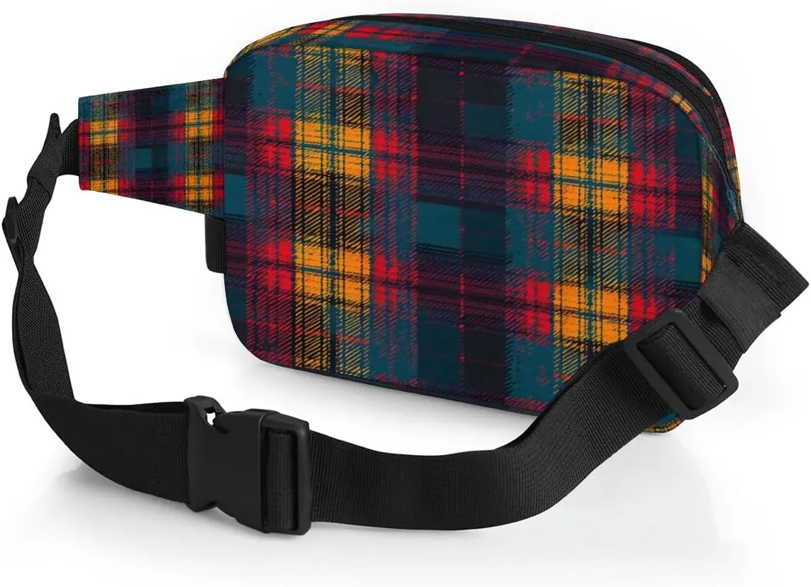 Abstraction Plaid Patterns Fanny Packs for Women Men Waterproof Waist Bag with Adjustable Strap Belt Bag for Travel Running Hiking