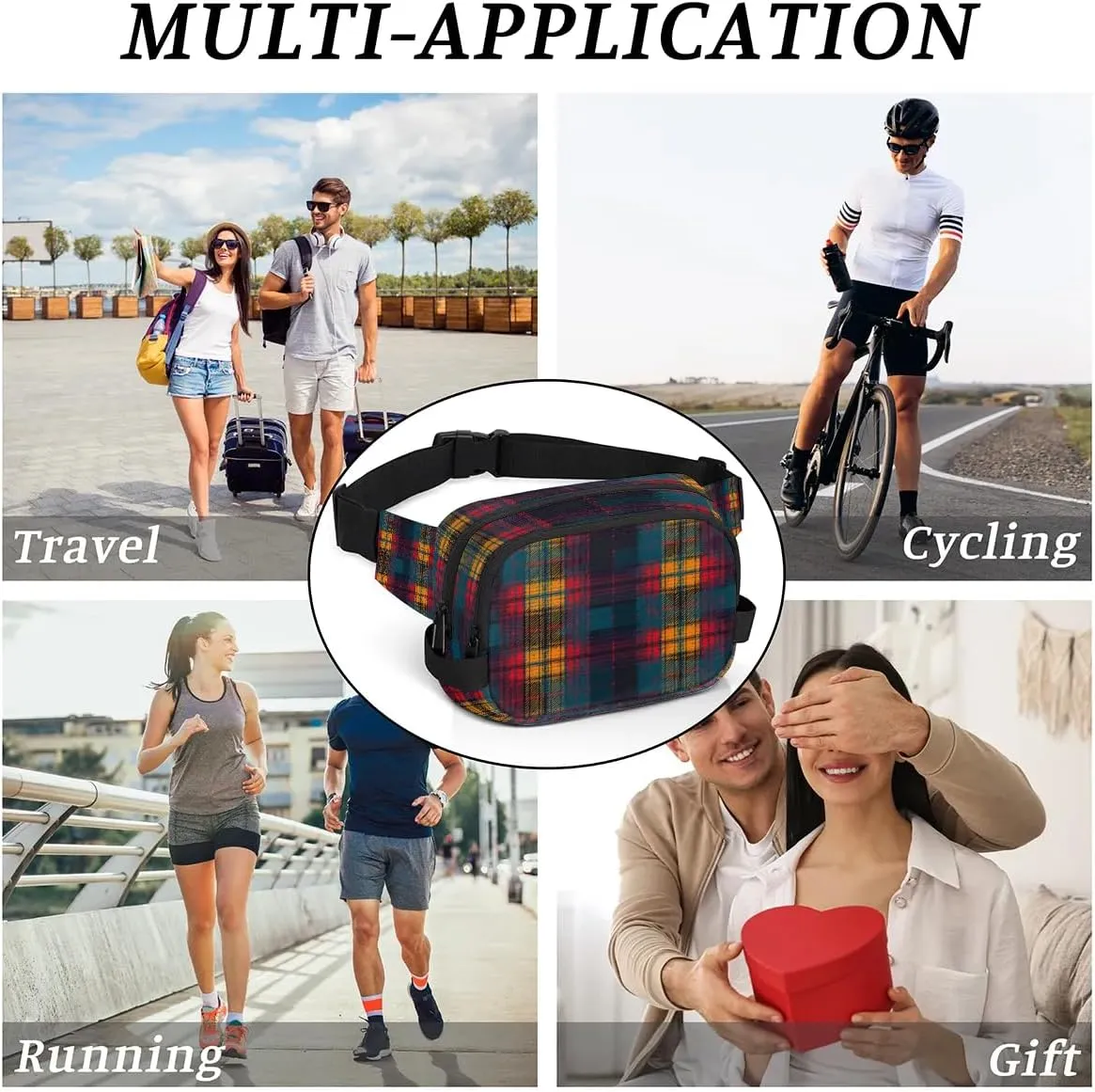 Abstraction Plaid Patterns Fanny Packs for Women Men Waterproof Waist Bag with Adjustable Strap Belt Bag for Travel Running Hiking