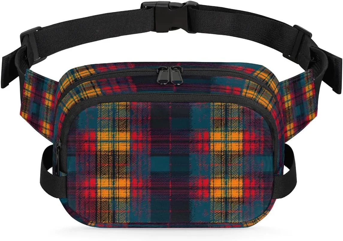 Abstraction Plaid Patterns Fanny Packs for Women Men Waterproof Waist Bag with Adjustable Strap Belt Bag for Travel Running Hiking