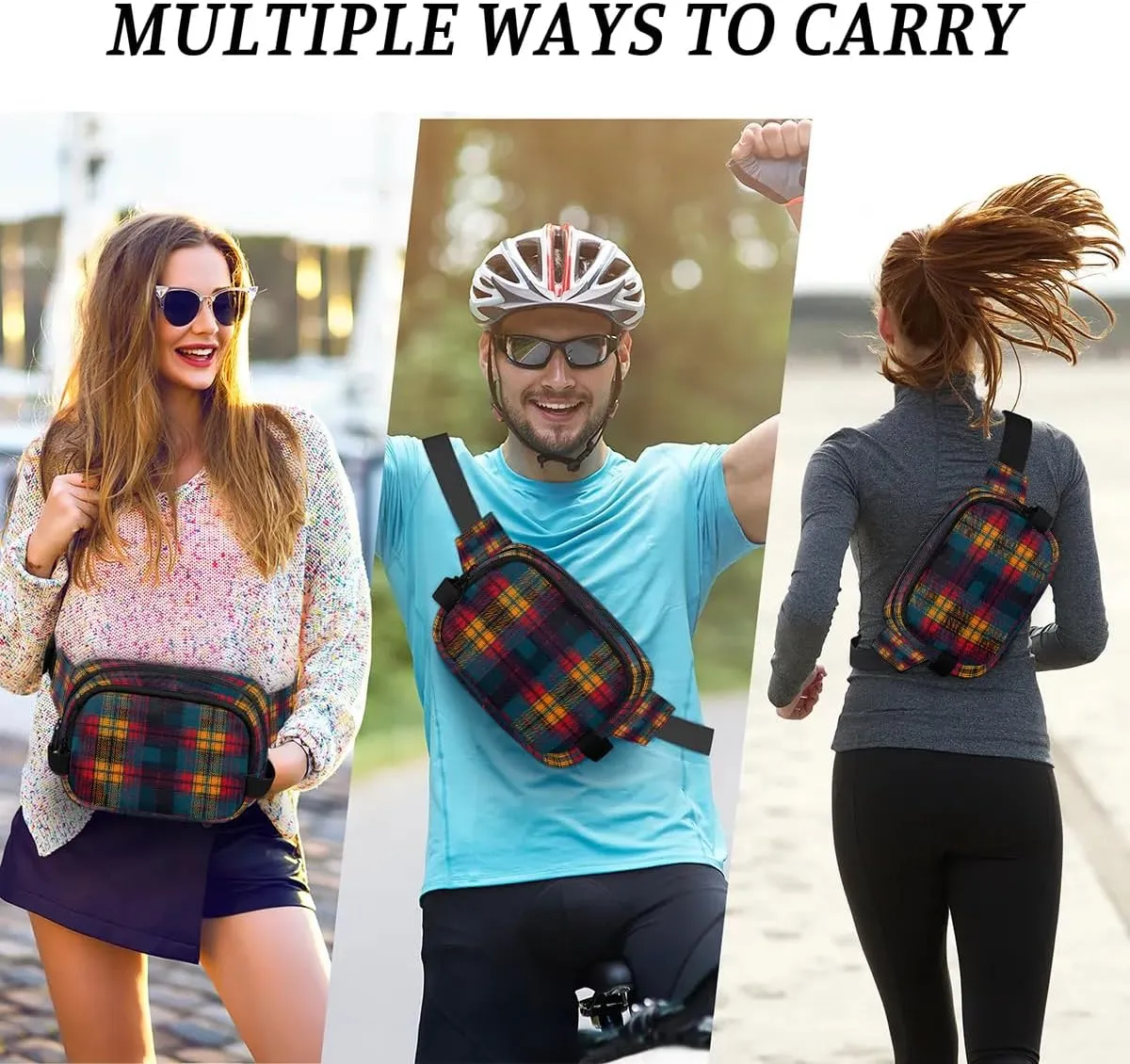 Abstraction Plaid Patterns Fanny Packs for Women Men Waterproof Waist Bag with Adjustable Strap Belt Bag for Travel Running Hiking