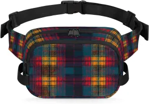 Abstraction Plaid Patterns Fanny Packs for Women Men Waterproof Waist Bag with Adjustable Strap Belt Bag for Travel Running Hiking