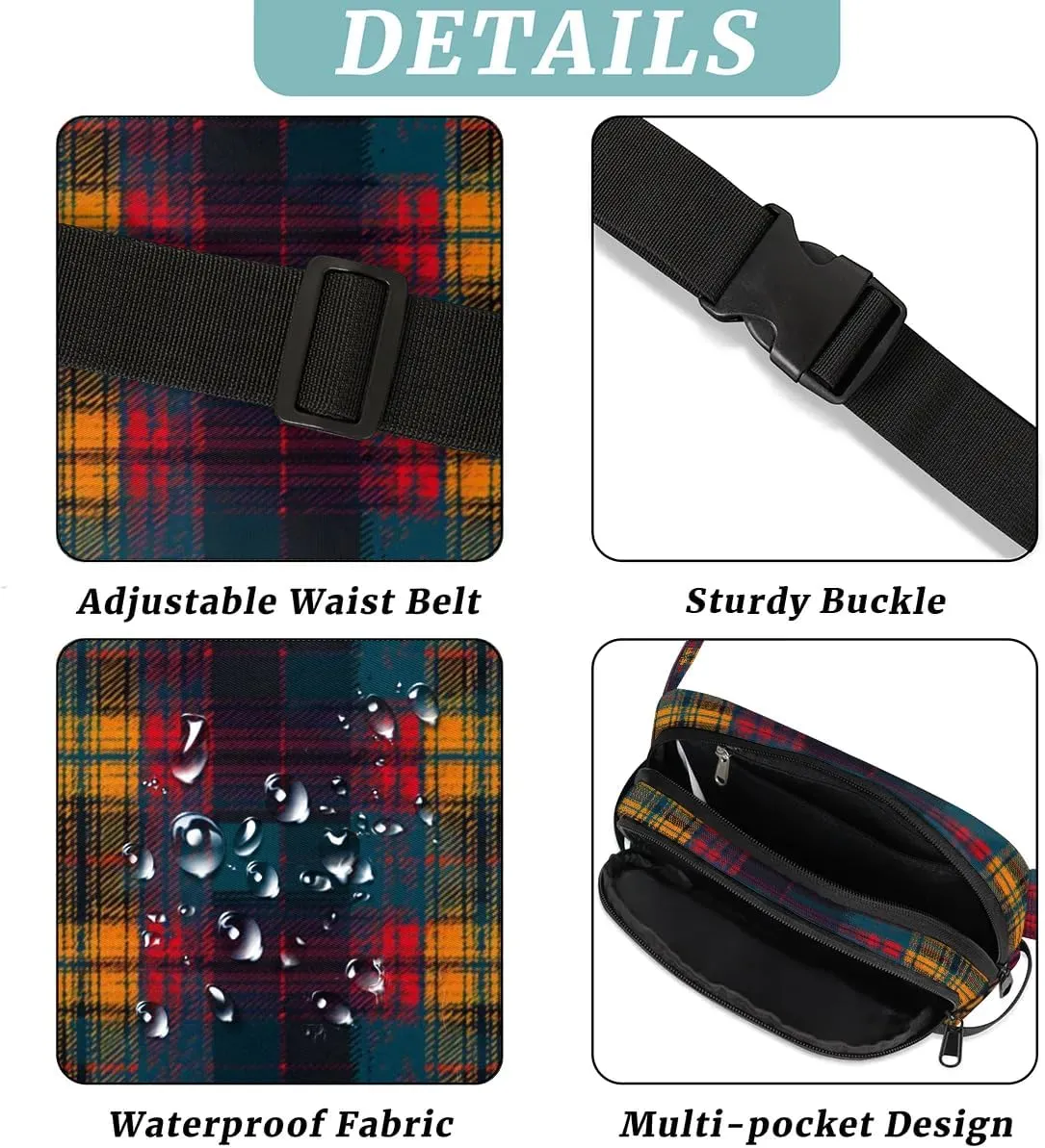 Abstraction Plaid Patterns Fanny Packs for Women Men Waterproof Waist Bag with Adjustable Strap Belt Bag for Travel Running Hiking