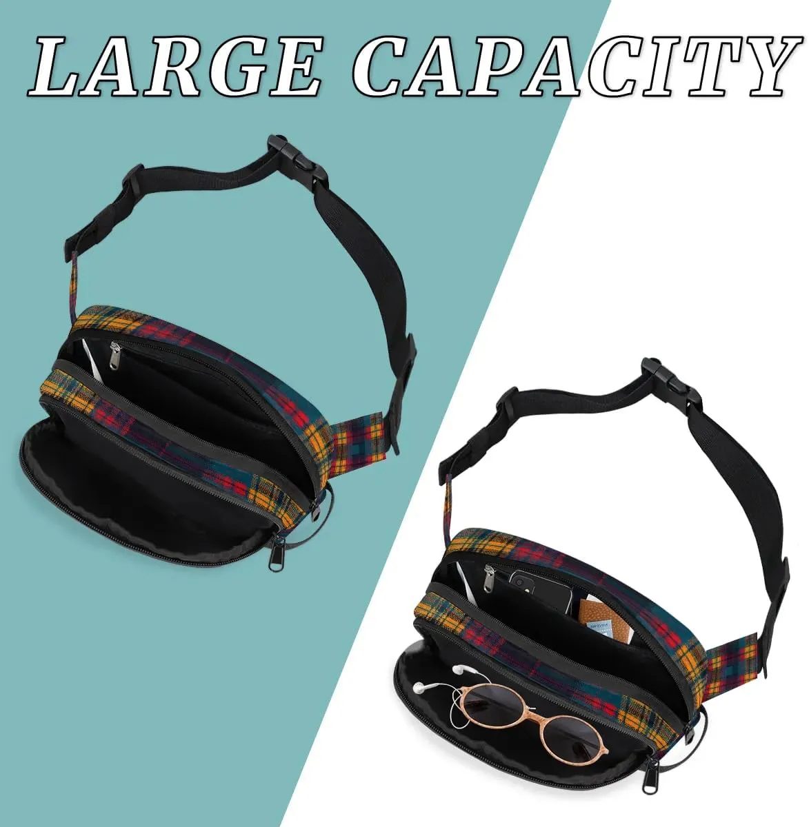 Abstraction Plaid Patterns Fanny Packs for Women Men Waterproof Waist Bag with Adjustable Strap Belt Bag for Travel Running Hiking