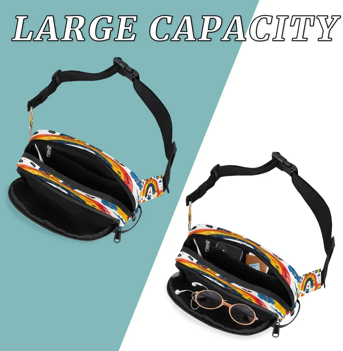 Abstraction Rainbow Pattern Fanny Packs for Women Men Waterproof Waist Bag with Adjustable Strap Belt Bag for Travel Running Hiking
