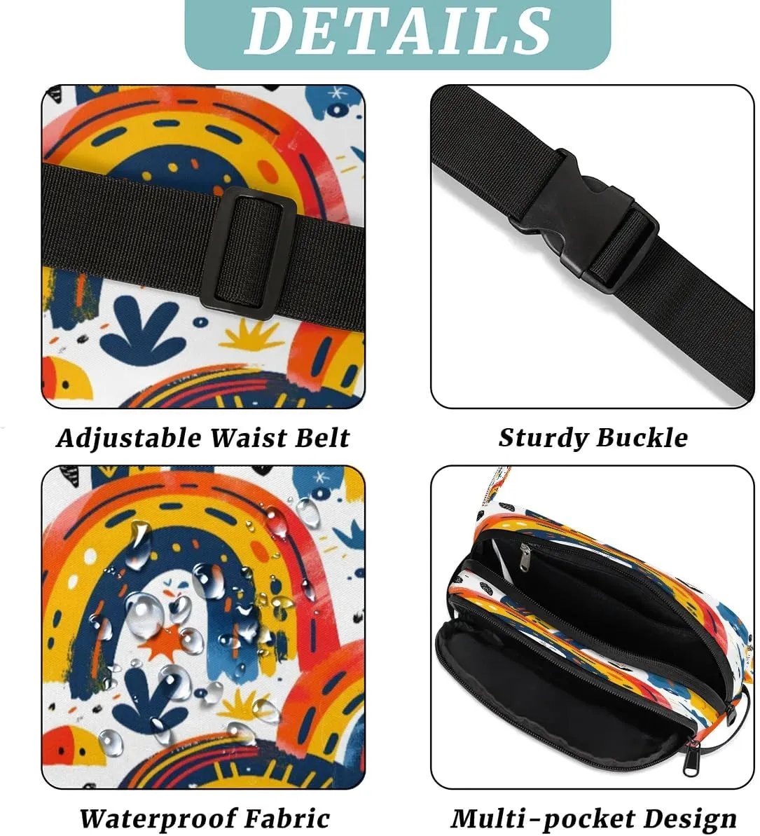 Abstraction Rainbow Pattern Fanny Packs for Women Men Waterproof Waist Bag with Adjustable Strap Belt Bag for Travel Running Hiking