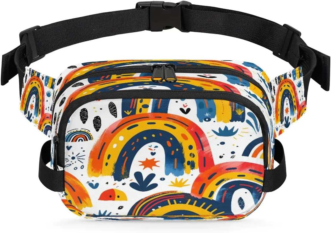 Abstraction Rainbow Pattern Fanny Packs for Women Men Waterproof Waist Bag with Adjustable Strap Belt Bag for Travel Running Hiking