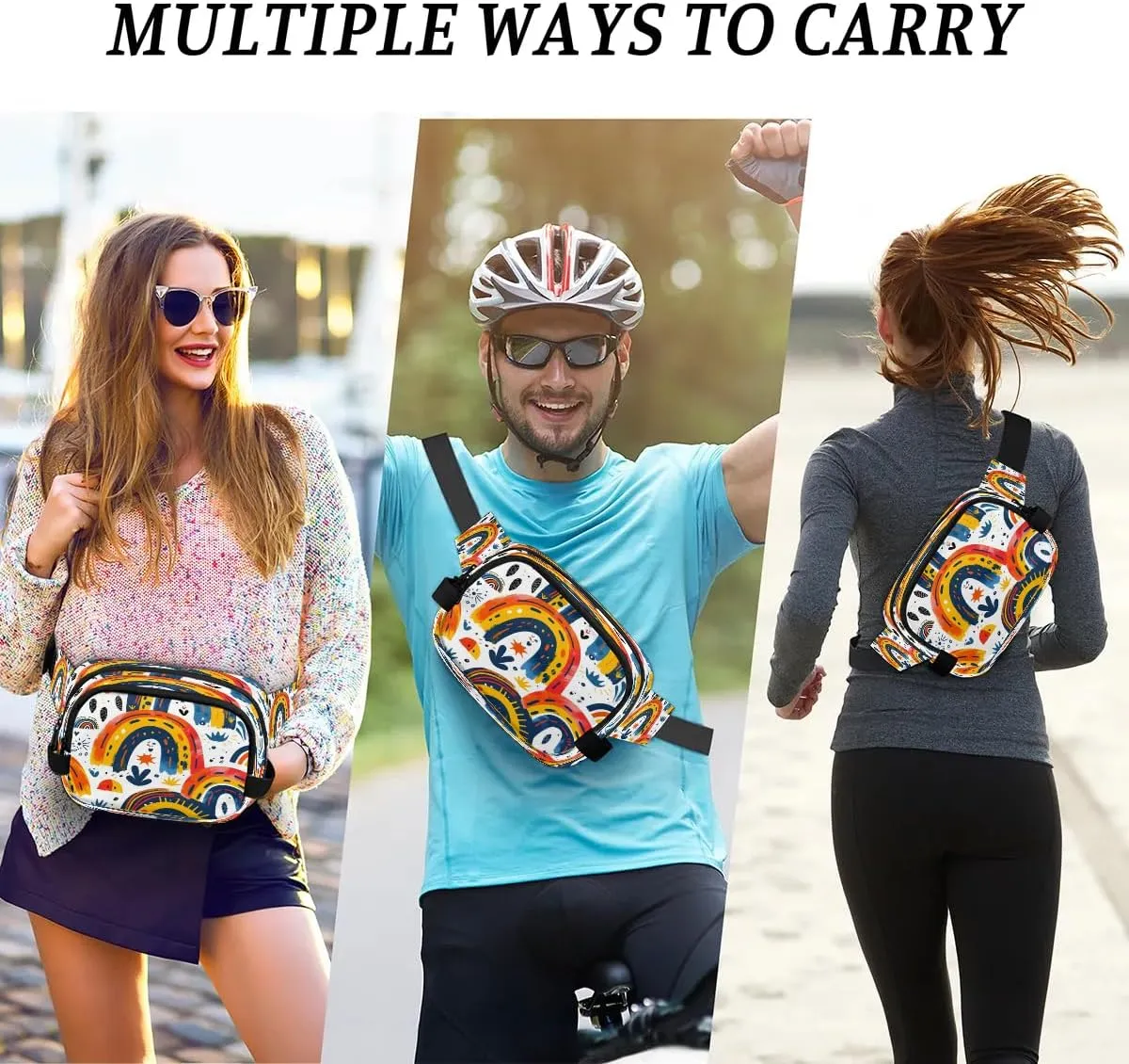 Abstraction Rainbow Pattern Fanny Packs for Women Men Waterproof Waist Bag with Adjustable Strap Belt Bag for Travel Running Hiking