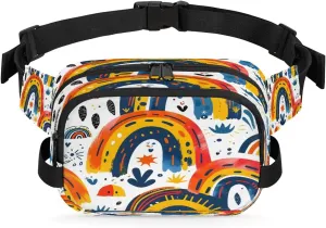 Abstraction Rainbow Pattern Fanny Packs for Women Men Waterproof Waist Bag with Adjustable Strap Belt Bag for Travel Running Hiking